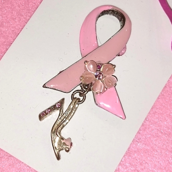 Avon Jewelry - Avon Pink Awareness Ribbon & Crystal Sandal Brooch Modified   (clone listing)